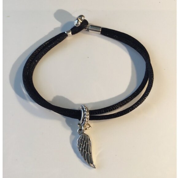 Pandora Multi-Cotton-Cord Charm Friendship Bracelet Black 6.3" WITH ANGEL WINGS - Picture 1 of 9